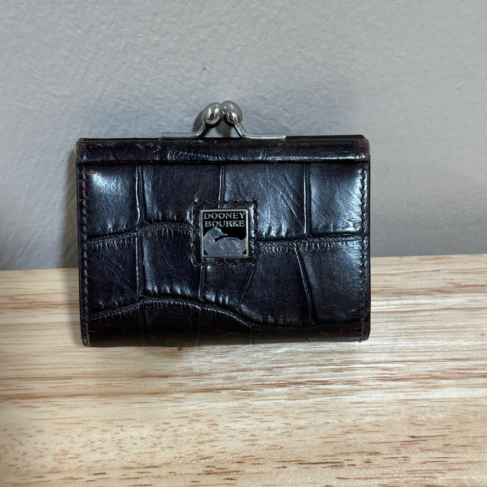 Dooney & Bourke Dark Brown Crocodile Compact Coin Purse